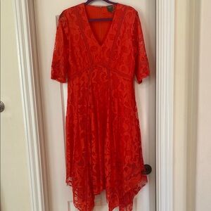 Taylor Asymmetrical Red Lace Dress